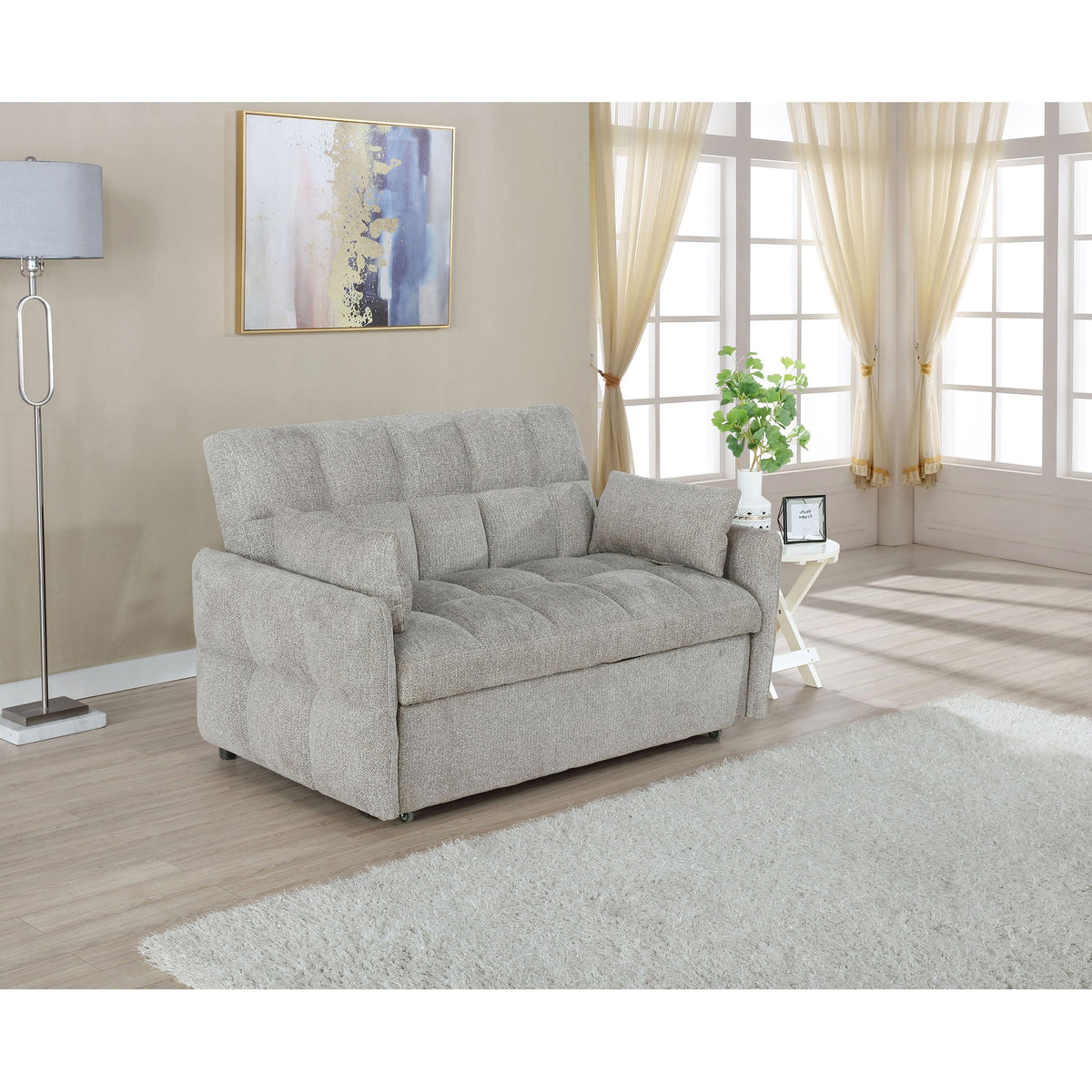 Alvara Light Grey Tufted Cushion Pull-out Sleeper Sofa Bed
