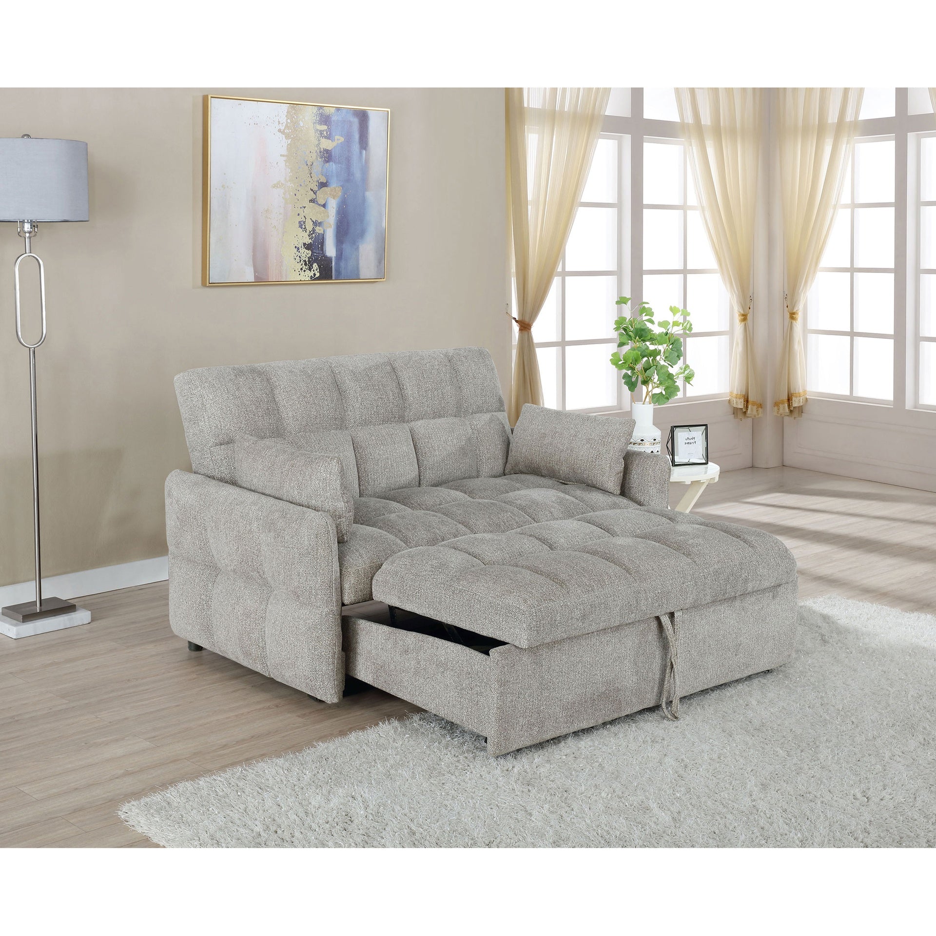Alvara Light Grey Tufted Cushion Pull-out Sleeper Sofa Bed