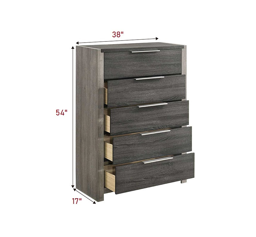 Modern Transitional Gray Finish 1pc Storage Chest with 5x Drawers Wooden Bedroom Furniture