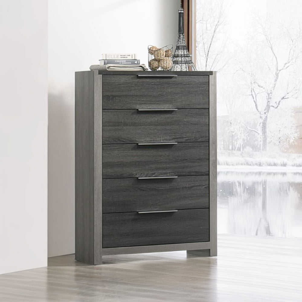 Modern Transitional Gray Finish 1pc Storage Chest with 5x Drawers Wooden Bedroom Furniture