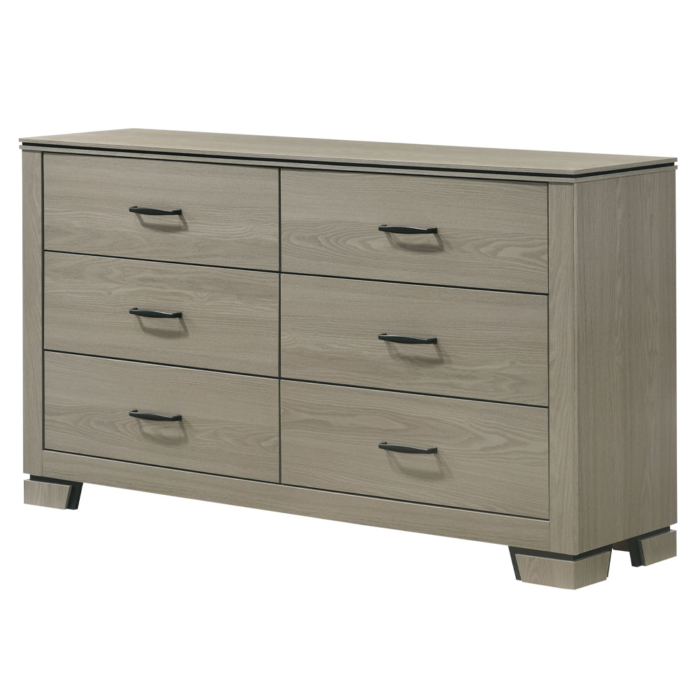 Modern Sleek Design Six Drawers Storage Dresser 1pc Gray Finish Wooden Bedroom Furniture