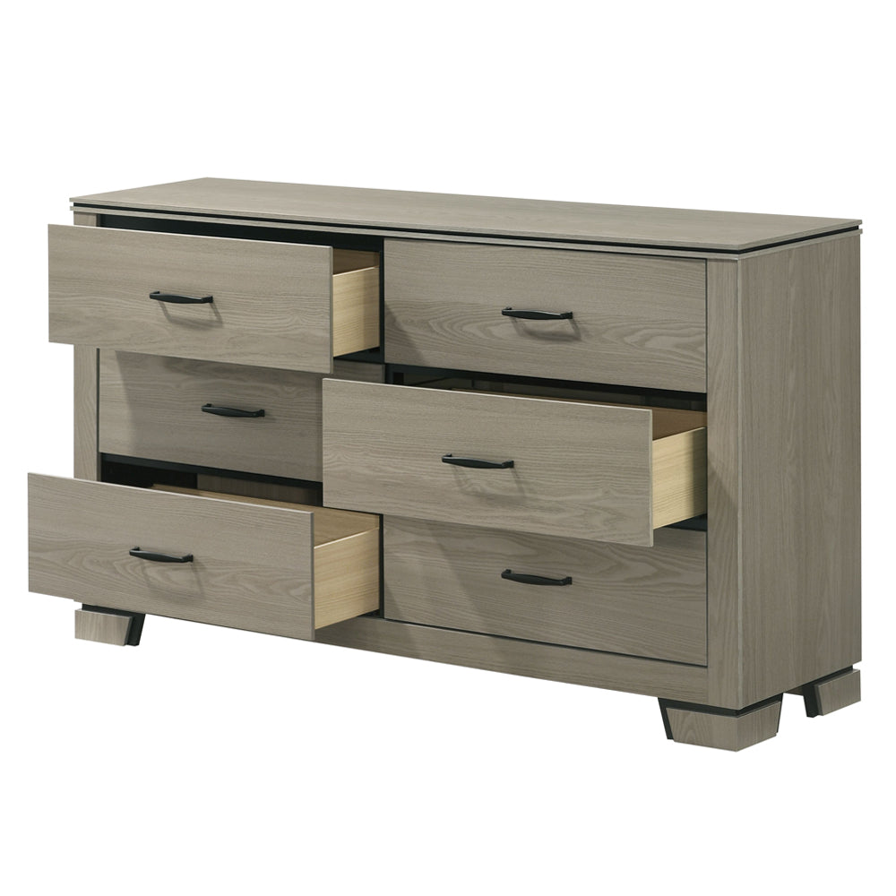 Modern Sleek Design Six Drawers Storage Dresser 1pc Gray Finish Wooden Bedroom Furniture