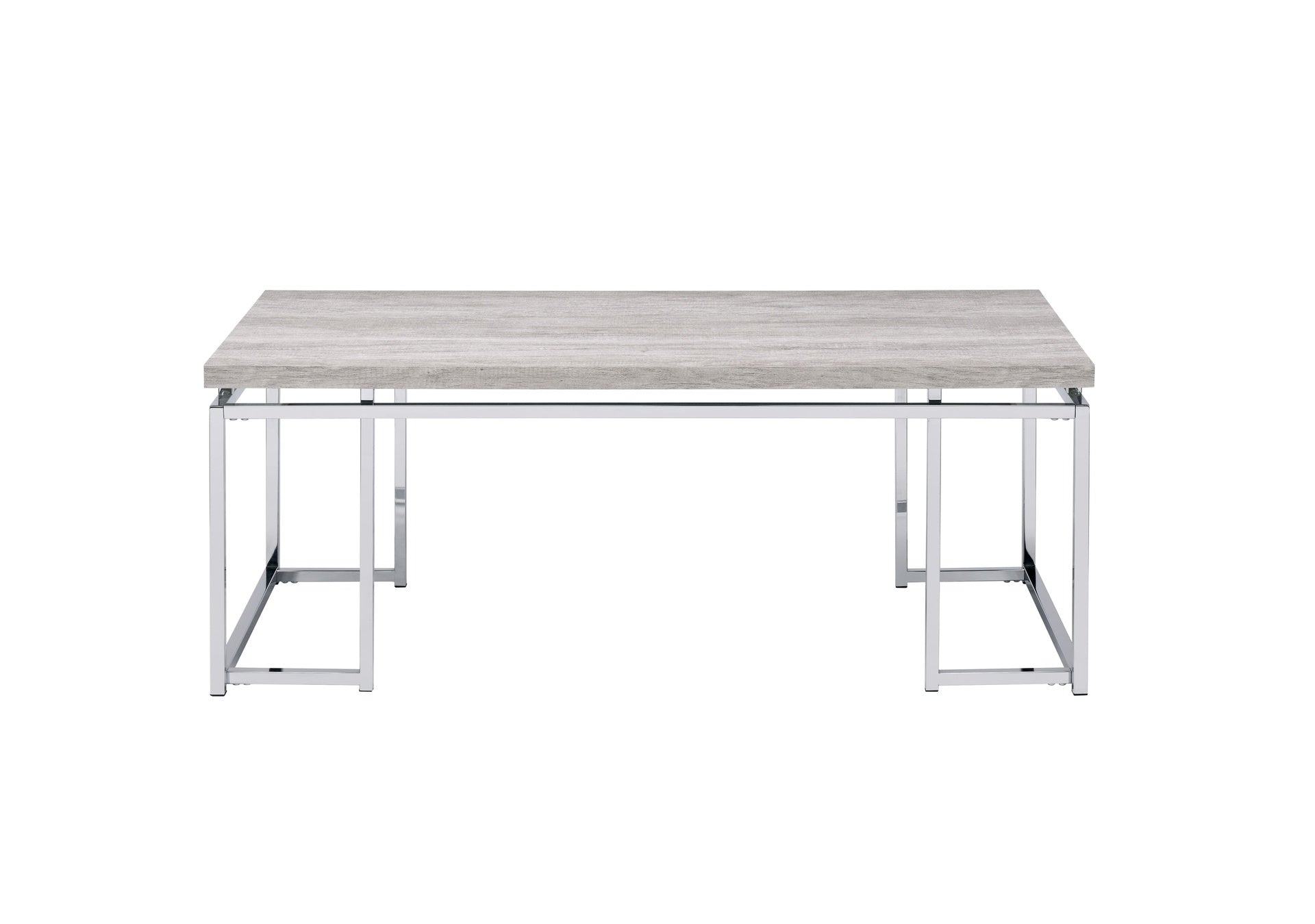 Modern Contemporary Coffee Table Natural Oak Living Room Furniture 1pc Center-Table Chrome Finish Frame Occasional Table