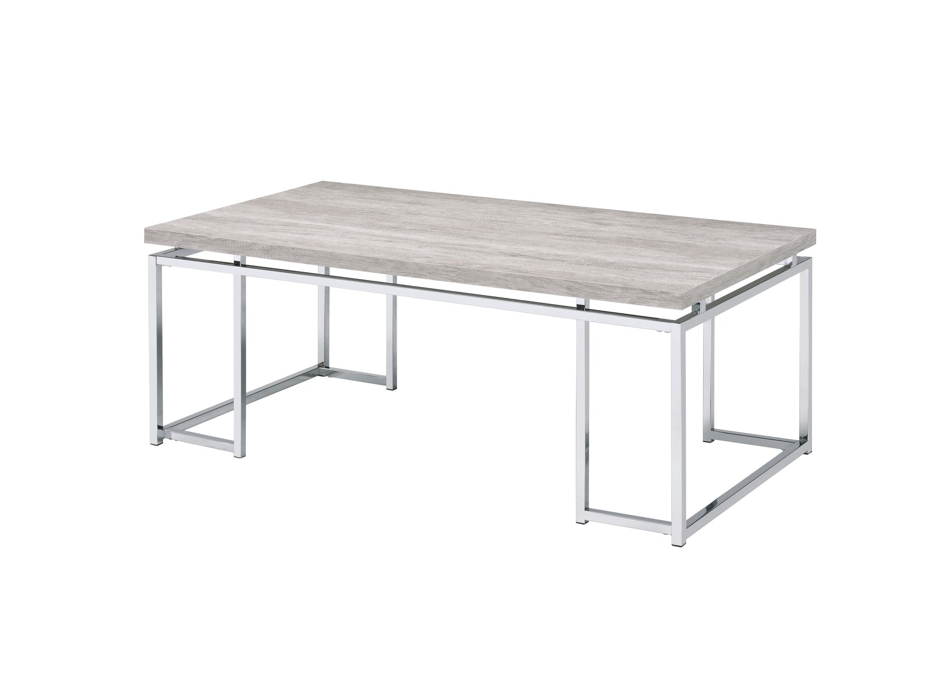 Modern Contemporary Coffee Table Natural Oak Living Room Furniture 1pc Center-Table Chrome Finish Frame Occasional Table