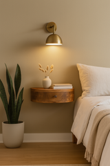 Solid Wood Wall-Mounted Rounded Nightstand, 1-Drawer, Oak-ish, Light Brown