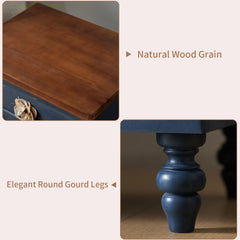 Vintage Farmhouse End Table with Floral Knobs – 19" Rustic Nightstand with 3 Drawers & Gourd Legs,Bedside or Sofa Accent Table, Almost Fully Assembled, Blue