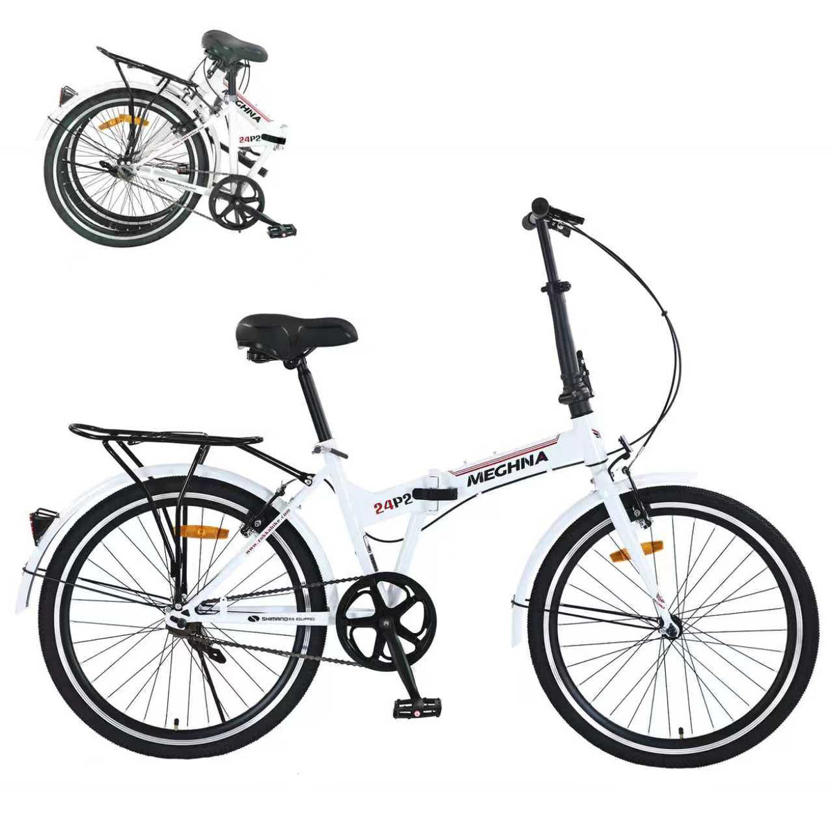24 Inch Folding Bike for Adults with  Fenders, Steel Frame Single Speed City Commuter, Dual V-Brake Portable Compact Bicycle for Men & Women