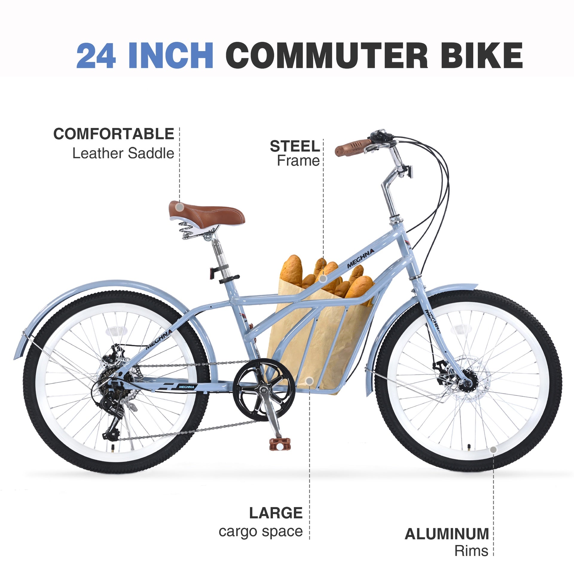 6 Speed, Steel Frame, Multiple Colors 24 Inch Bike,Commuter Bike for Adults