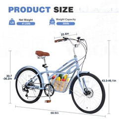 6 Speed, Steel Frame, Multiple Colors 24 Inch Bike,Commuter Bike for Adults