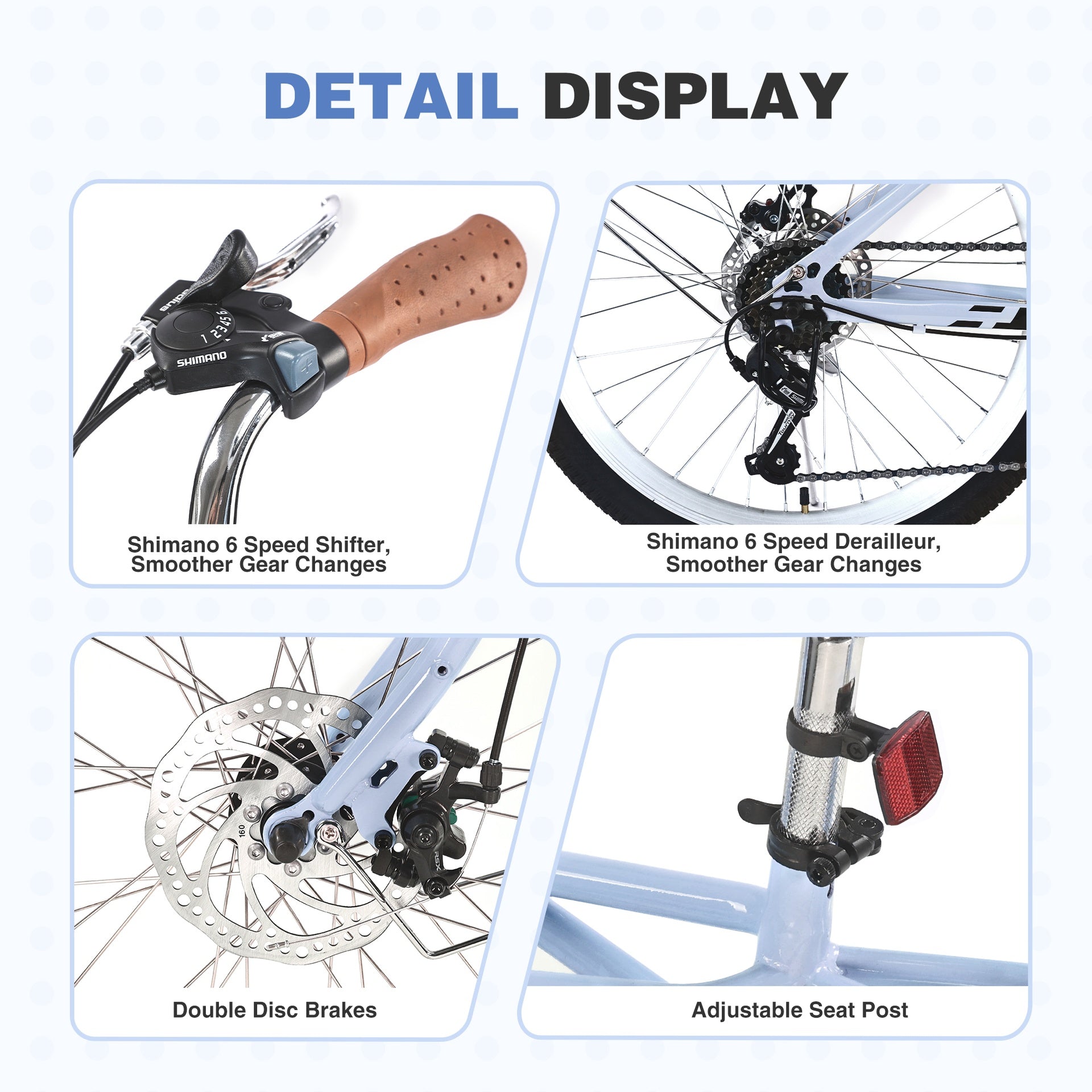 6 Speed, Steel Frame, Multiple Colors 24 Inch Bike,Commuter Bike for Adults