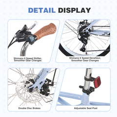 6 Speed, Steel Frame, Multiple Colors 24 Inch Bike,Commuter Bike for Adults