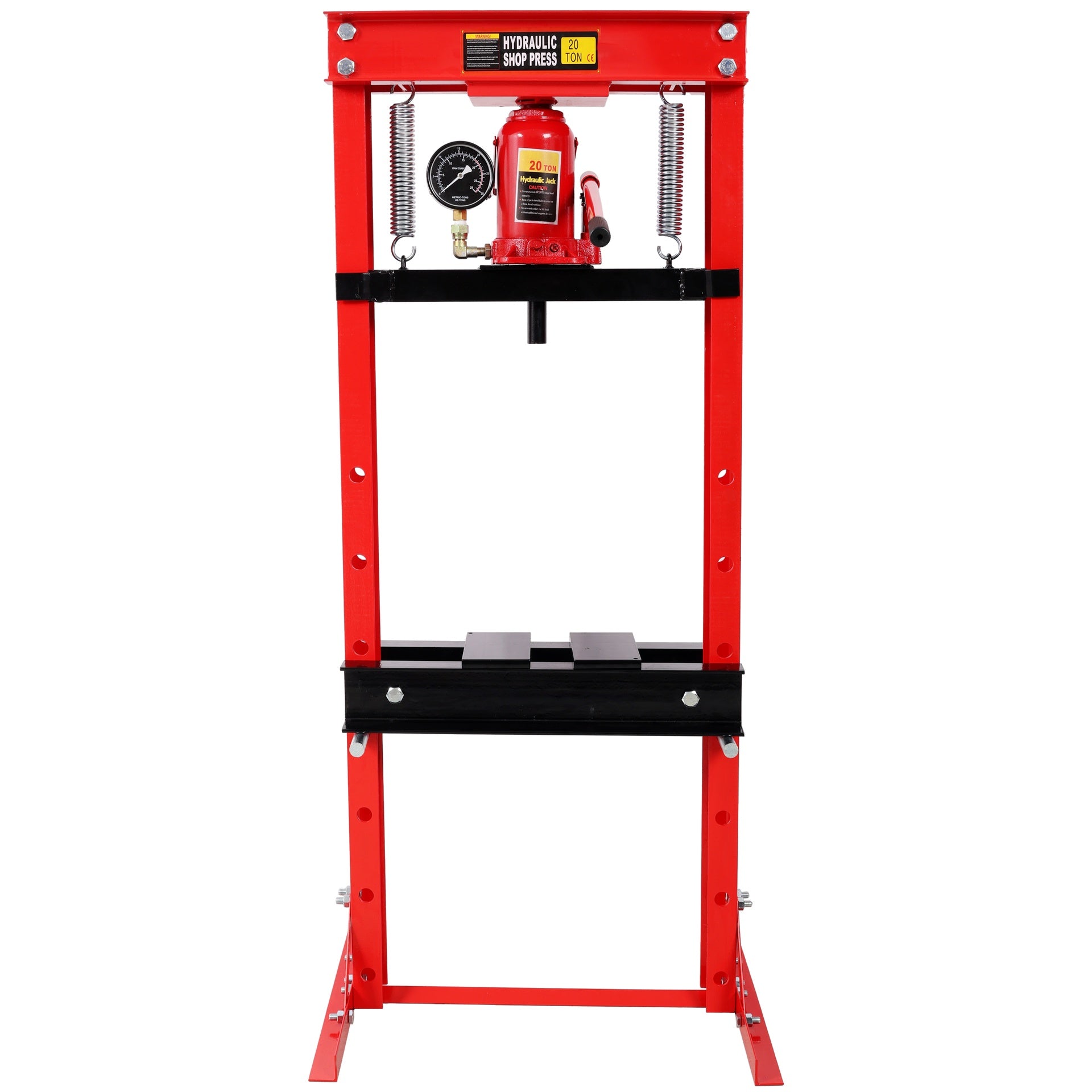 20Ton Bottle Jack Shop Press with Gauge, Bend, Straighten, or Press Parts, Install Bearings, U-Joints, Bushings, Ball Joints, and Pulleys,Red