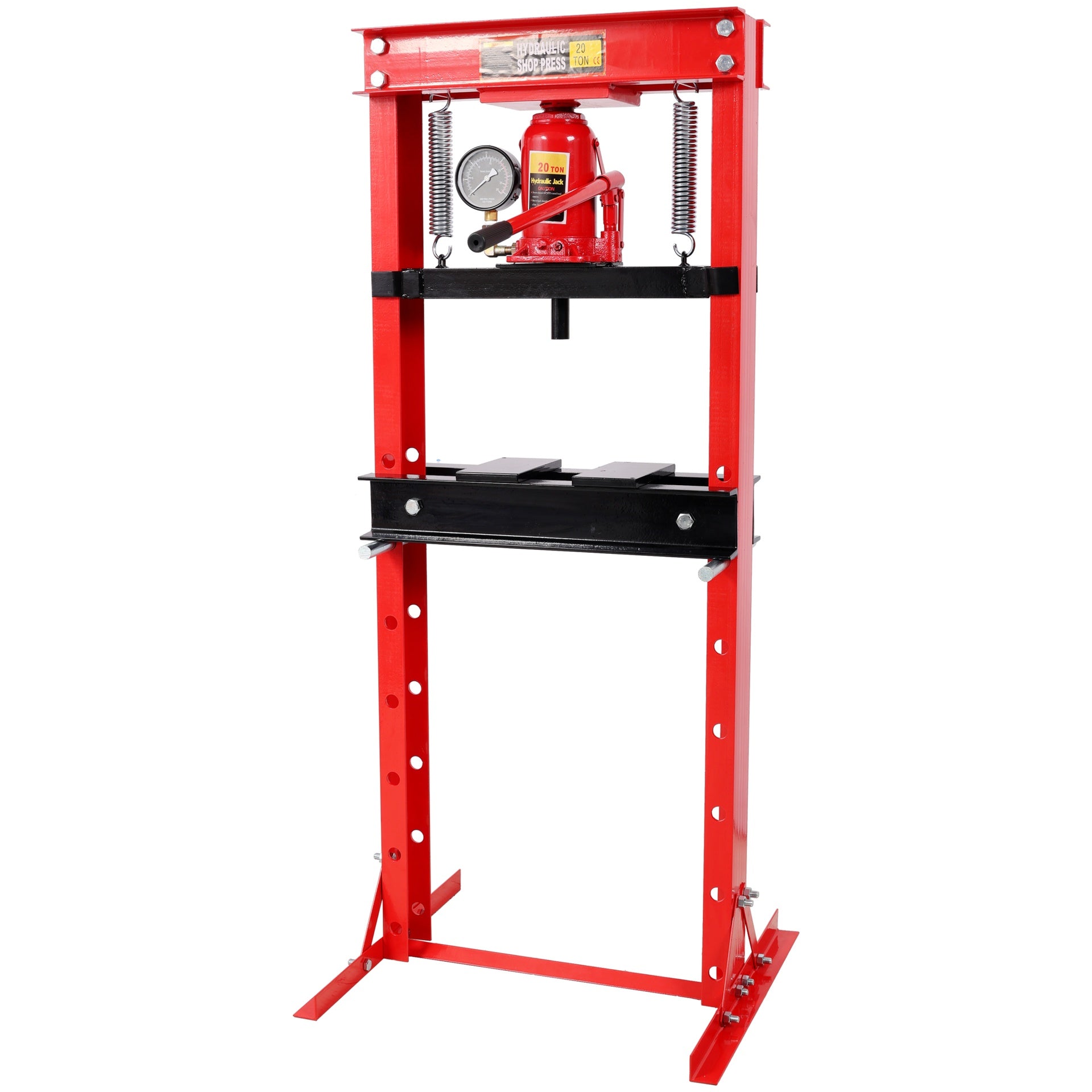 20Ton Bottle Jack Shop Press with Gauge, Bend, Straighten, or Press Parts, Install Bearings, U-Joints, Bushings, Ball Joints, and Pulleys,Red
