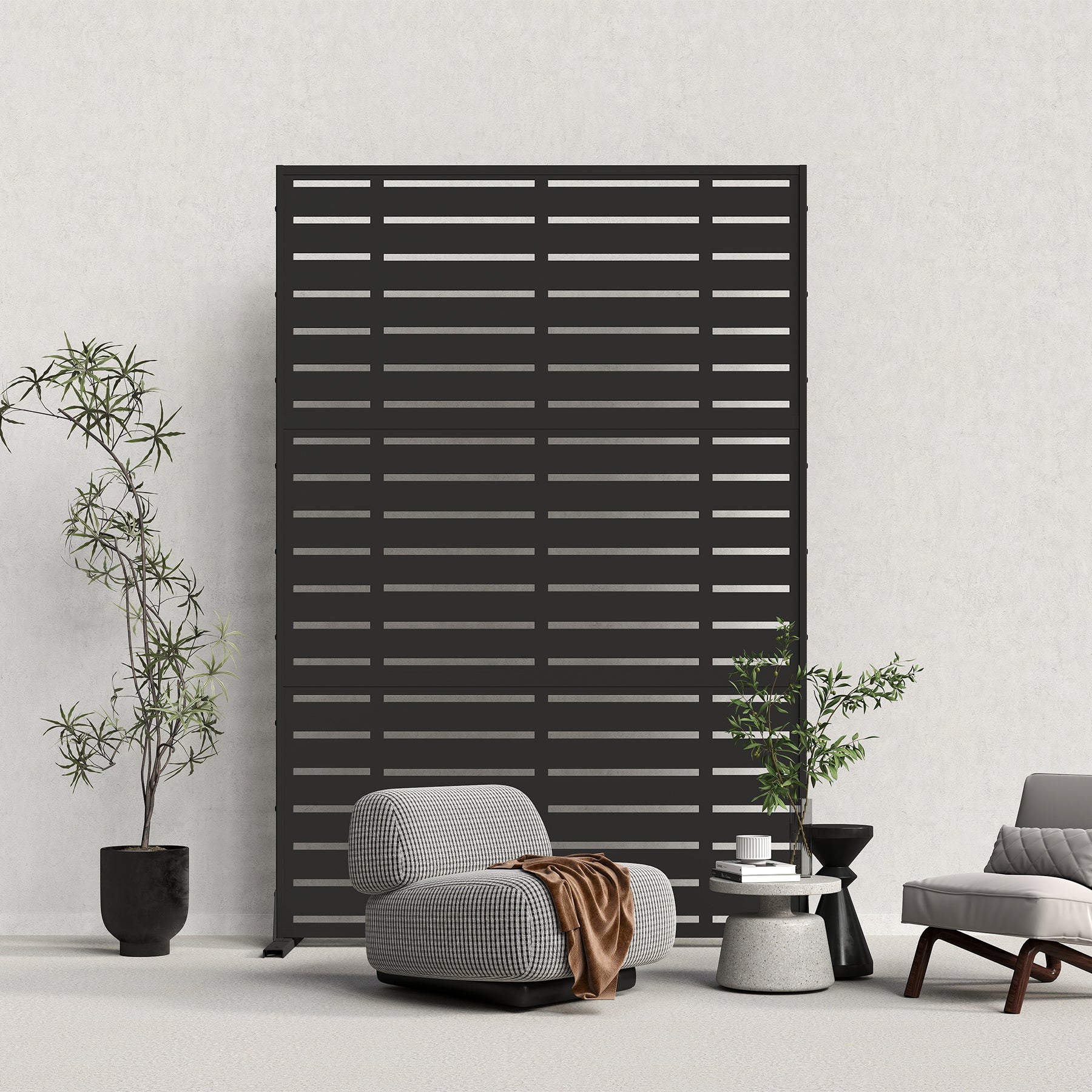 Outdoor Privacy Screen, Freestanding Patio Screen with Metal Frame & Resin Panels, Modern Decorative Privacy Fence for Patio, Garden, Balcony, Backyard