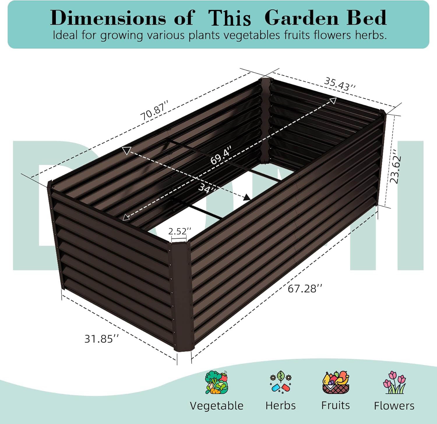 6x3x2ft Galvanized Raised Garden Bed, Outdoor Planter Garden Boxes Large Metal Planter Box for Gardening Vegetables Fruits Flowers, Brown