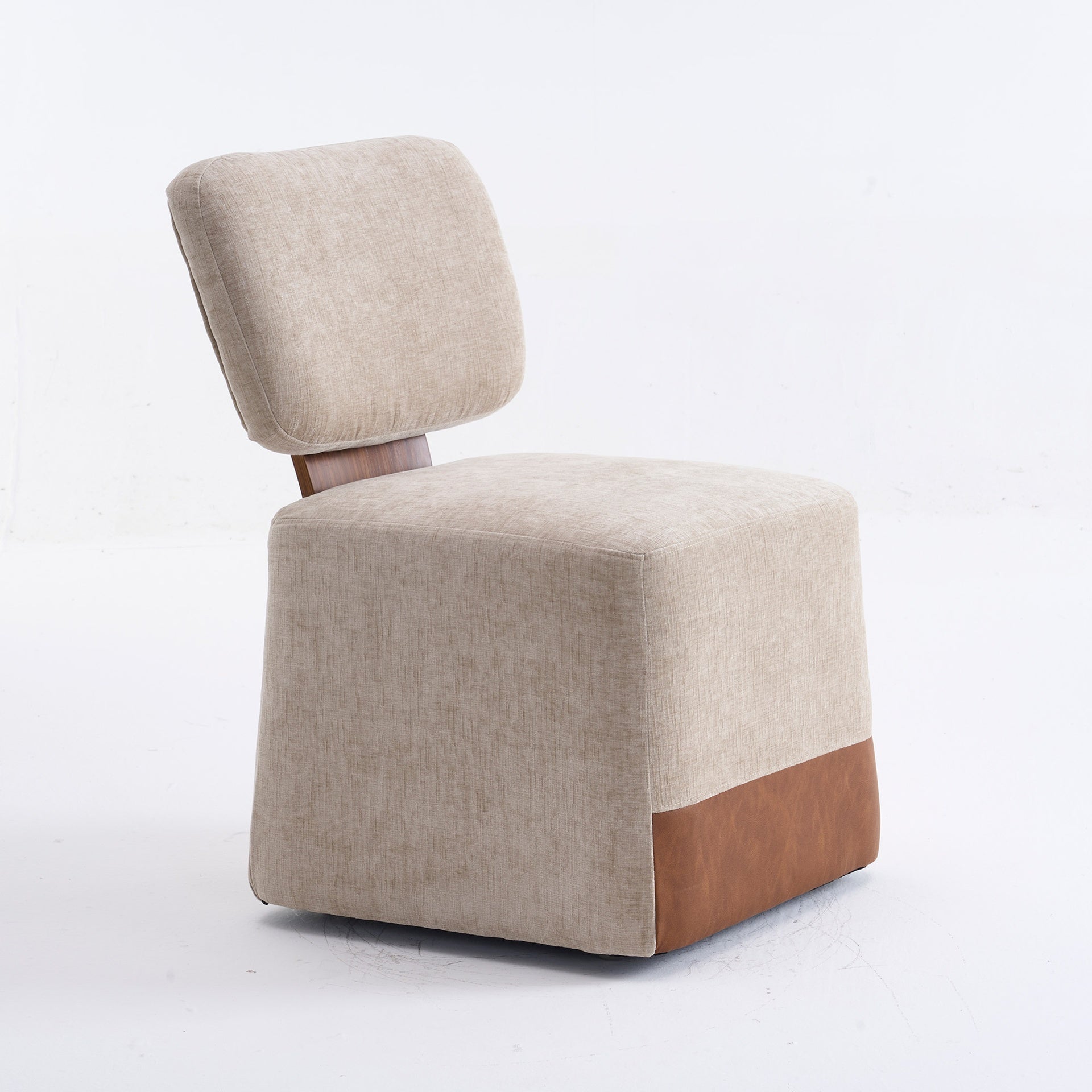 Linen Upholstered Armless Dining Chair with Casters,BEIGE