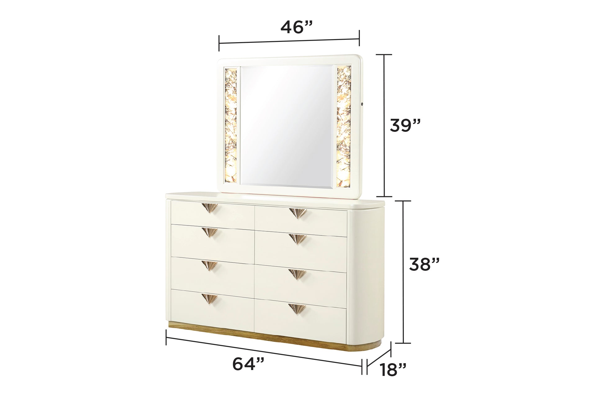 La Pierre Modern Style 8- Drawer Dresser(INCLUDES ONLY DRESSER) Made with Wood and Gold Accents in Beige