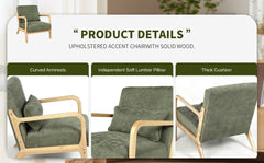Mid Century Modern Armchair, Accent Chair with Solid Wood Frame and Detachable Lumbar Pillow for Living Room, Bedroom, Office(Army Green)