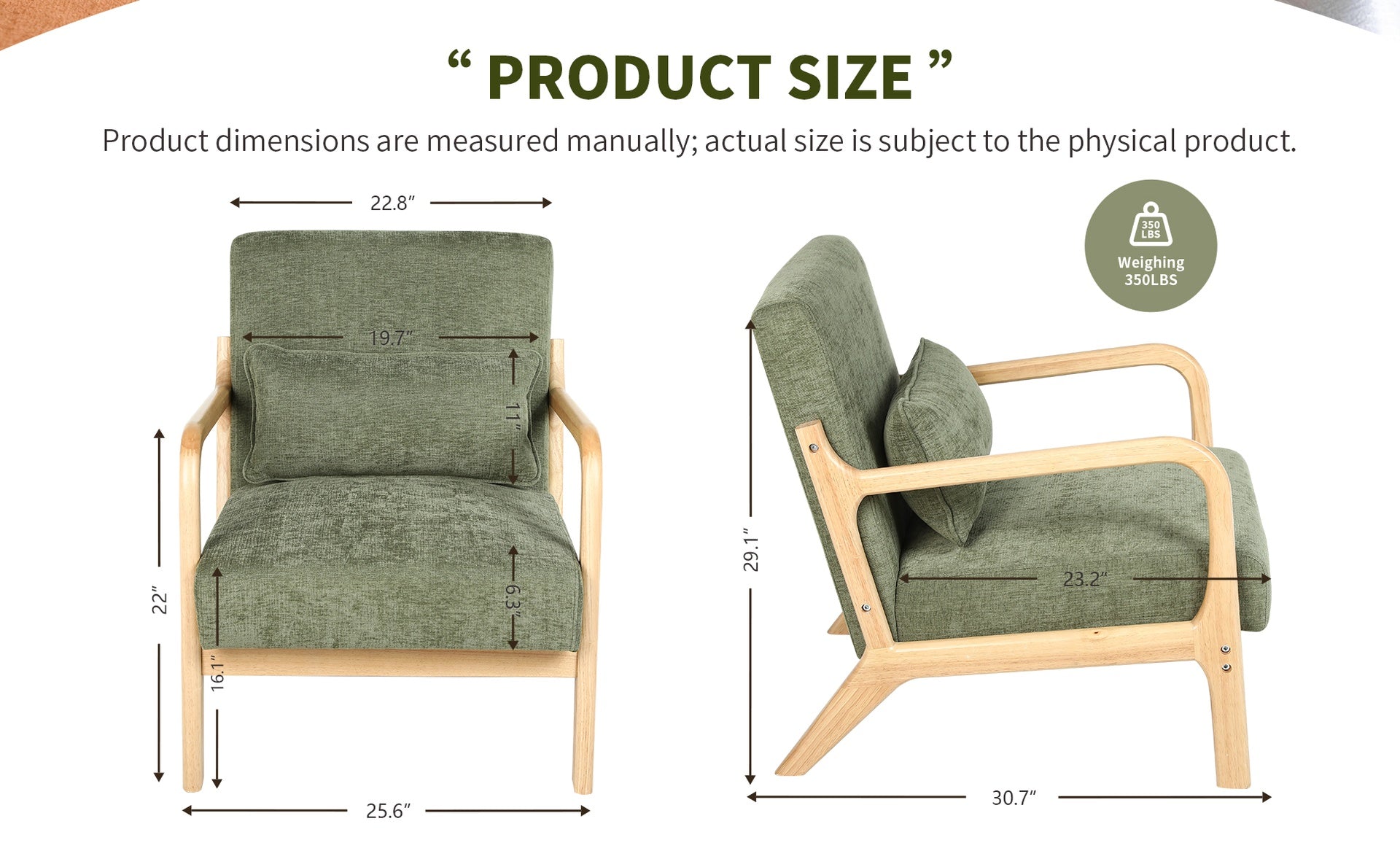 Mid Century Modern Armchair, Accent Chair with Solid Wood Frame and Detachable Lumbar Pillow for Living Room, Bedroom, Office(Army Green)