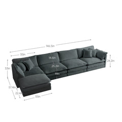 Modular Sectional Sofa for Living Room,U Shaped Couch 5 Seater Convertible Sectional Couch with 1 Ottoman ,Gray Chenille