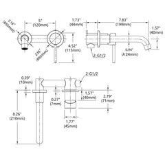 Wall Mount Faucet for Bathroom Sink or Bathtub, Single Handle 2 Holes Brass Rough-in Valve Included, Brushed Nickel