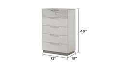 Mist Chest White 鈥 Two-Tone High-Gloss Marble & Lacquer Finish with Five Smooth-Glide Drawers, Velvet-Lined Top Drawer      same asG150108673  (NJ inventory)
