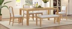 [Video Provided] TREXM Vintage Extendable Dining Table Set for 4-6 with 4 Upholstered Chairs and 1 Bench, Rustic Wire Brushed Kitchen Table Set with Curved Design for Dining Room and Kitchen (Natural)