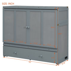 Full Size Murphy Bed with USB Port and a Large Drawer, Gray