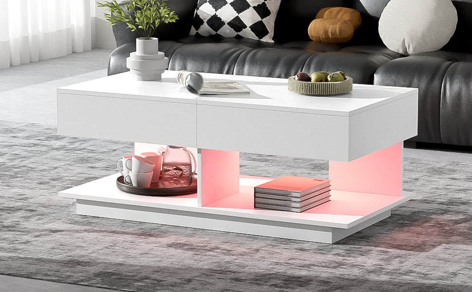 U-Can 41.3''-76.7'' Extendable Coffee Table, Efficient Central Coffee Table with Multiple Storage Compartments, Multifunctional Adjustable Coffee Table with Hidden Storage Space for Living Room