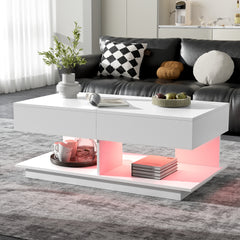 U-Can 41.3''-76.7'' Extendable Coffee Table, Efficient Central Coffee Table with Multiple Storage Compartments, Multifunctional Adjustable Coffee Table with Hidden Storage Space for Living Room