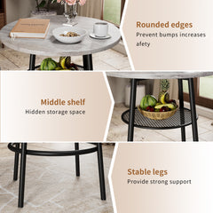 3 Pieces Round Bar Table Set, with backrest and partition,Small Dining Table for 2, Breakfast Table 2 Stools for Kitchen, Dining Room