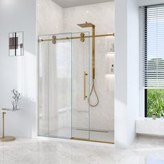 56"-60"W*72" H Frameless Single Sliding Shower Door – 5/16" (8mm) Clear Tempered Glass, Bypass Design with Brushed Gold Finish