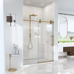 56"-60"W*72" H Frameless Single Sliding Shower Door – 5/16" (8mm) Clear Tempered Glass, Bypass Design with Brushed Gold Finish