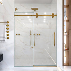56"-60"W*72" H Frameless Single Sliding Shower Door – 5/16" (8mm) Clear Tempered Glass, Bypass Design with Brushed Gold Finish
