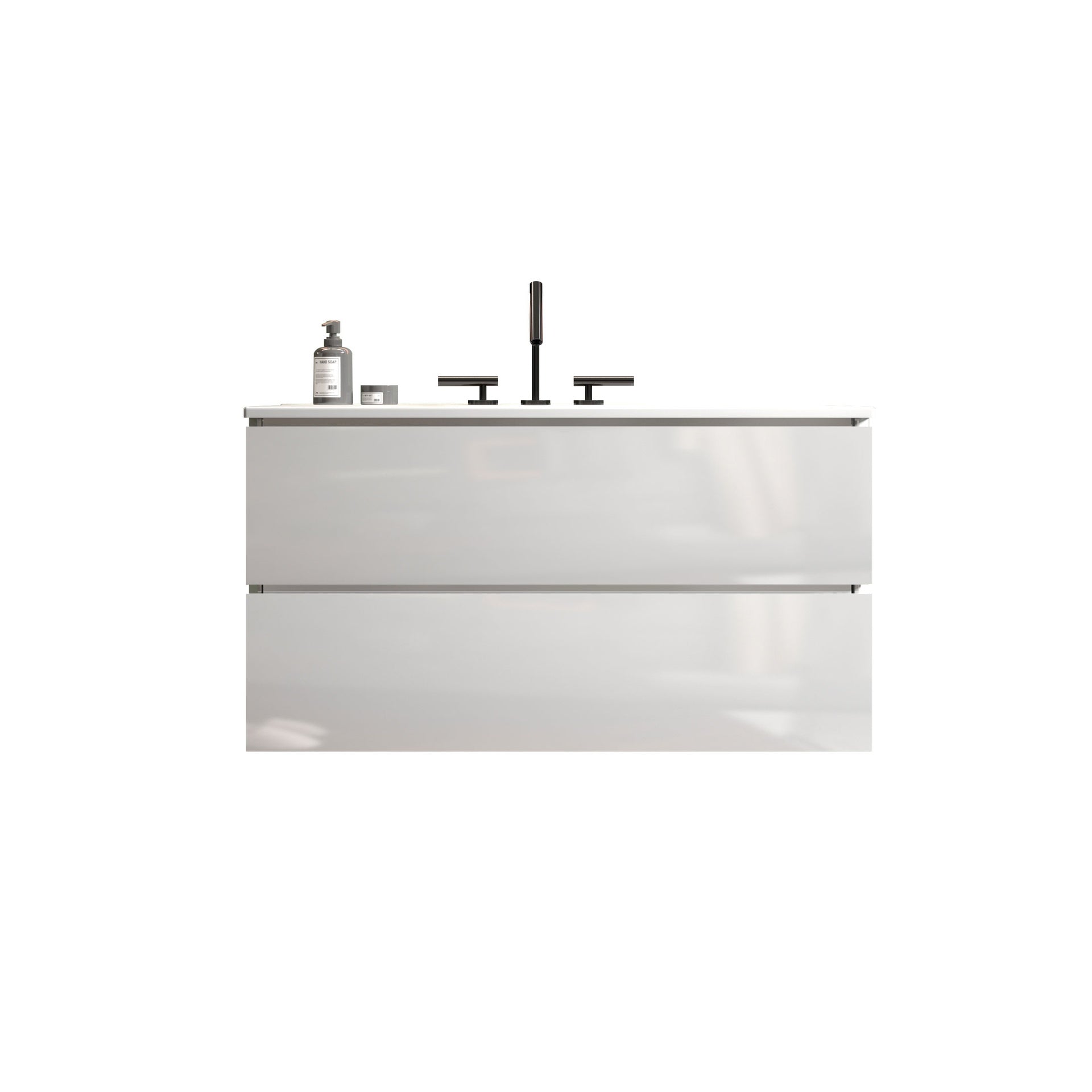 TIA 36" Wall Mount Glossy White Bathroom Vanity with Ceramic Sink with Three Faucet Holes, Large Storage Floating Bathroom Vanity for Modern Bathroom, Pre-assembled