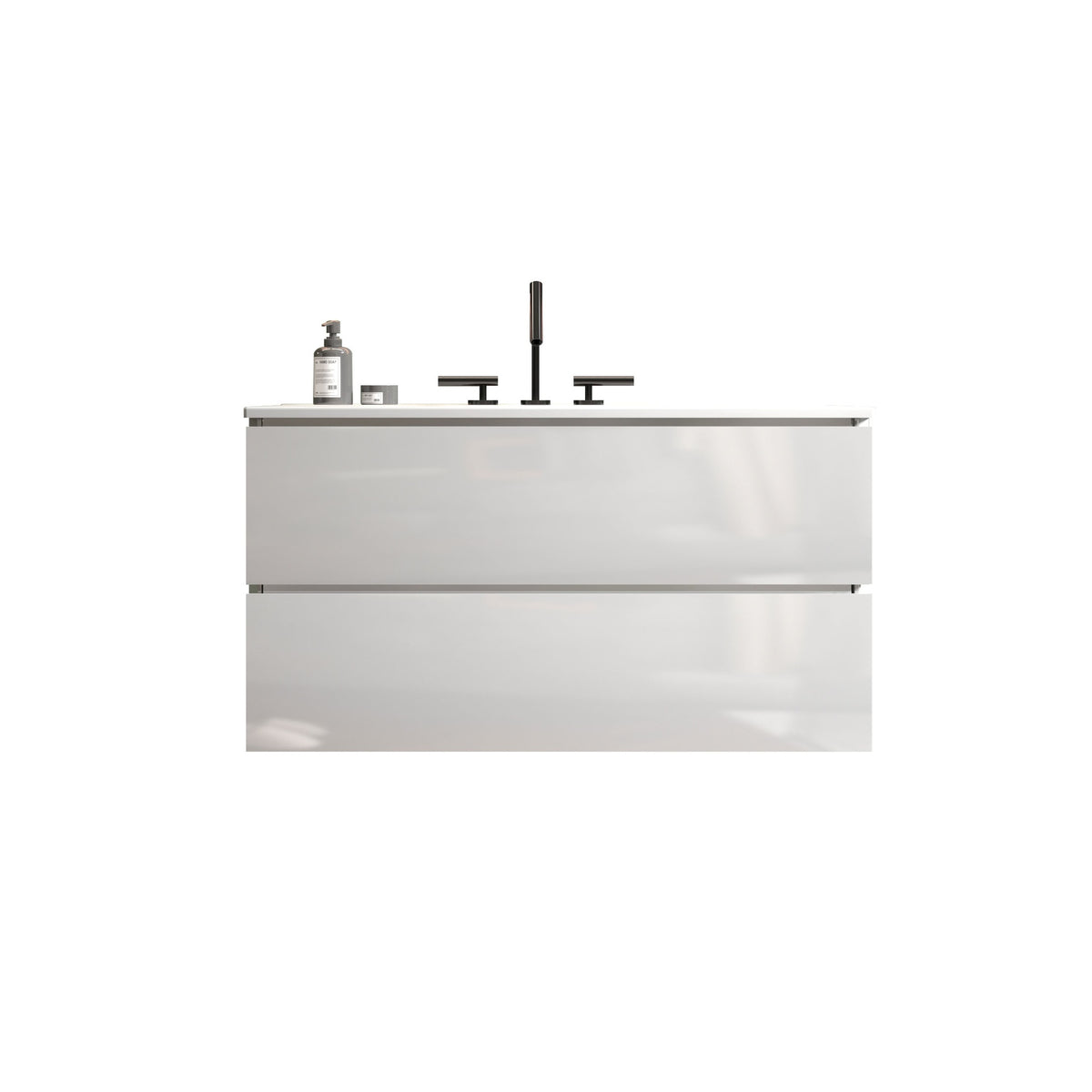 TIA 36" Wall Mount Glossy White Bathroom Vanity with Ceramic Sink with Three Faucet Holes, Large Storage Floating Bathroom Vanity for Modern Bathroom, Pre-assembled