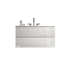TIA 36" Wall Mount Glossy White Bathroom Vanity with Ceramic Sink with Three Faucet Holes, Large Storage Floating Bathroom Vanity for Modern Bathroom, Pre-assembled