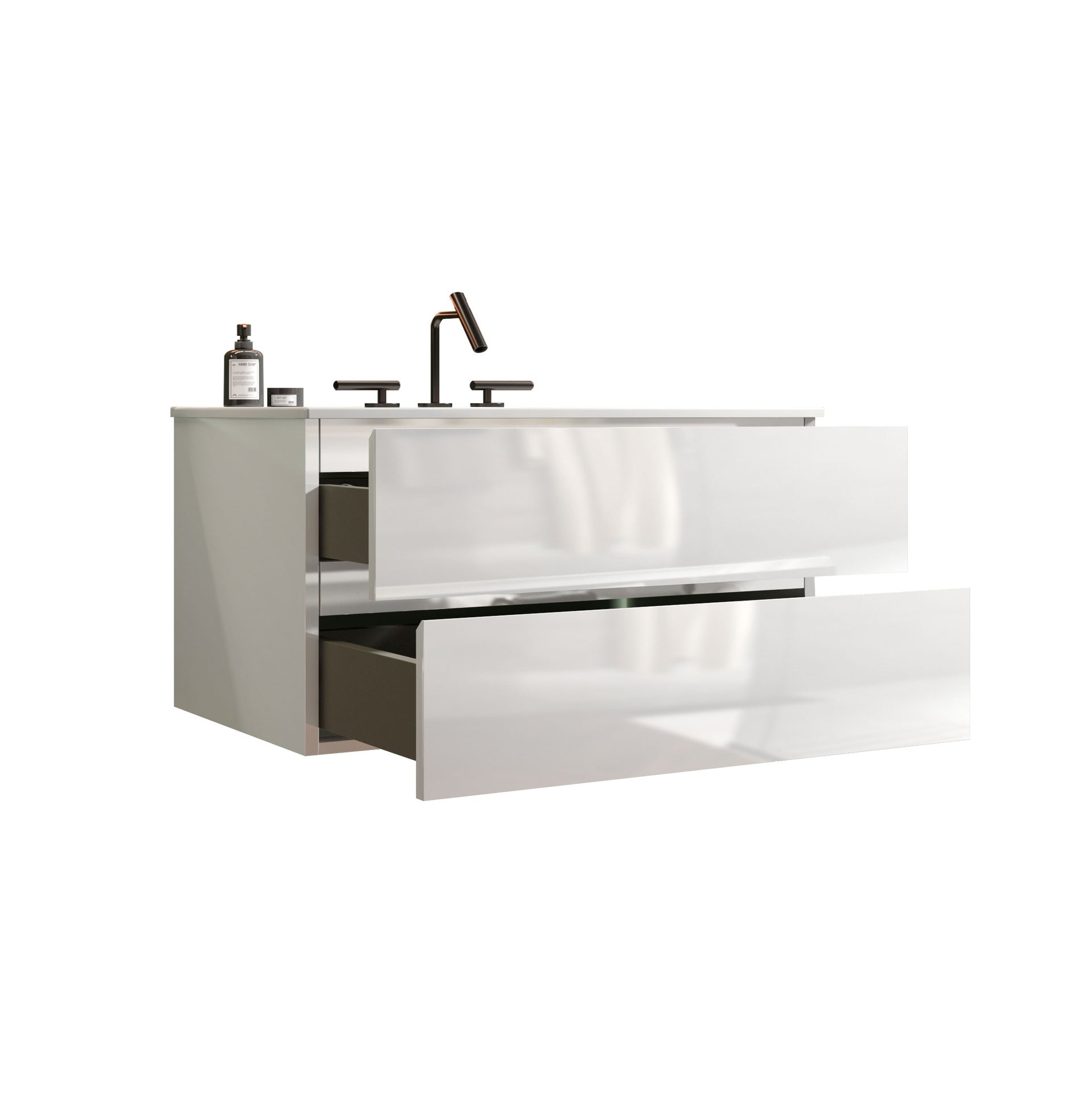 TIA 36" Wall Mount Glossy White Bathroom Vanity with Ceramic Sink with Three Faucet Holes, Large Storage Floating Bathroom Vanity for Modern Bathroom, Pre-assembled