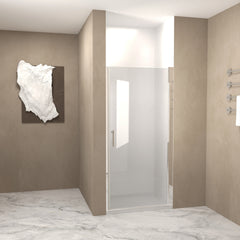 29-28"x 72" Pivot Shower Door, Chrome Aluminum Frame, Half Frame ,1/4"(6mm) Tempered Glass Explosion Proof Film,Stainless Steel Handle