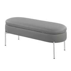 Chloe Contemporary/Glam Storage Bench in Chrome Metal and Grey Faux Leather by LumiSource
