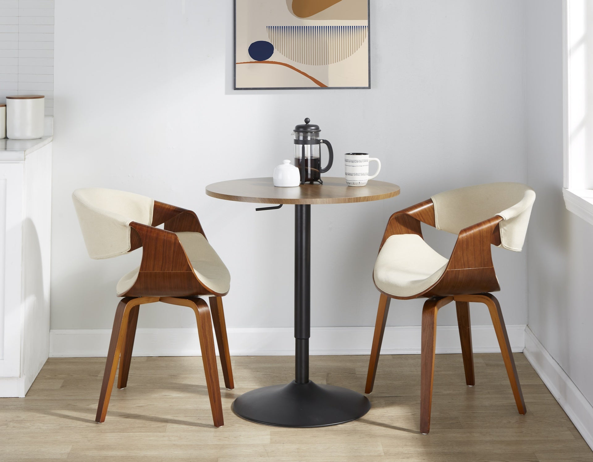 Elia Contemporary Adjustable Bar Table in Black Metal and Walnut Wood Top by LumiSource