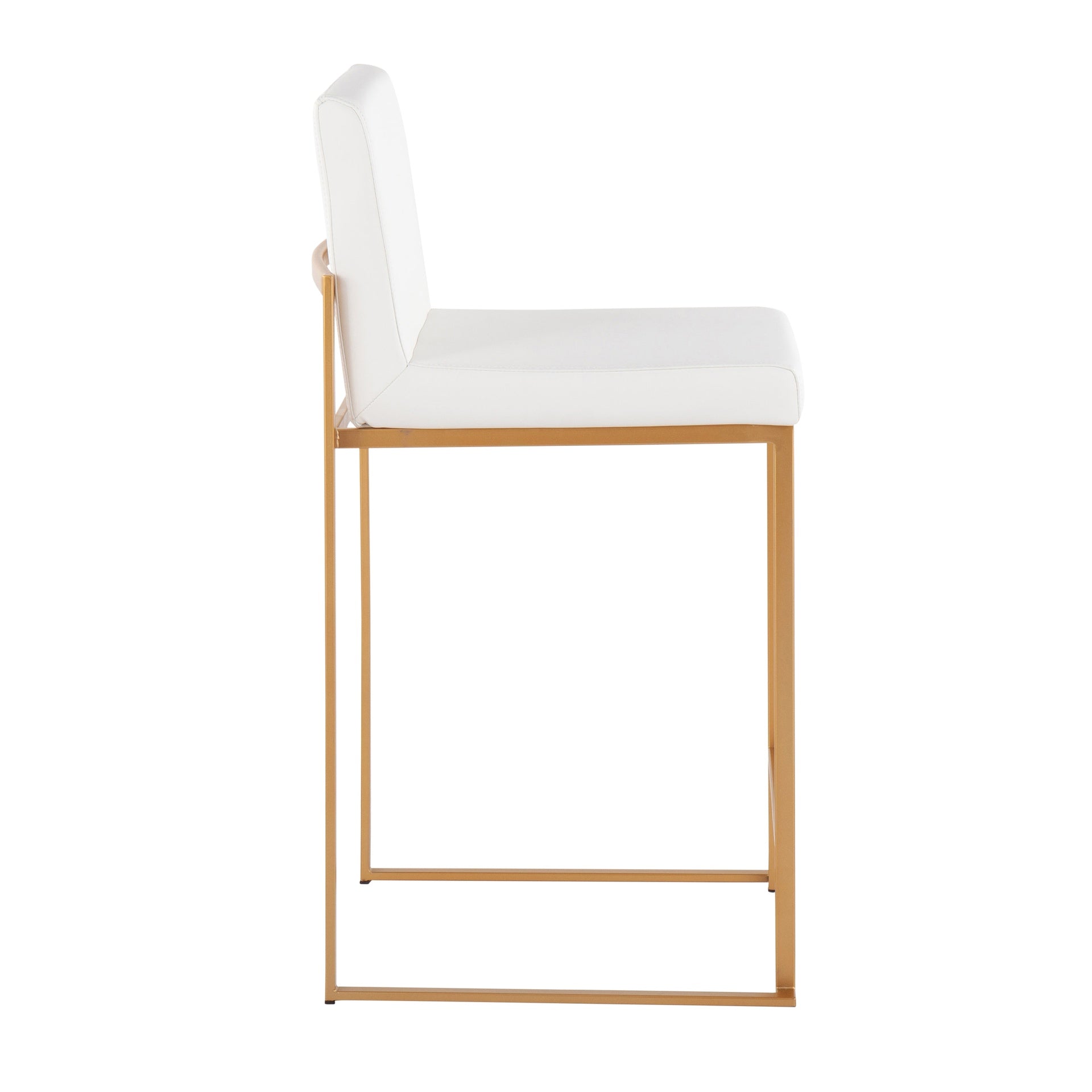 Fuji 26" Contemporary High Back Counter Stool in Gold Steel and White Faux Leather by LumiSource - Set of 3