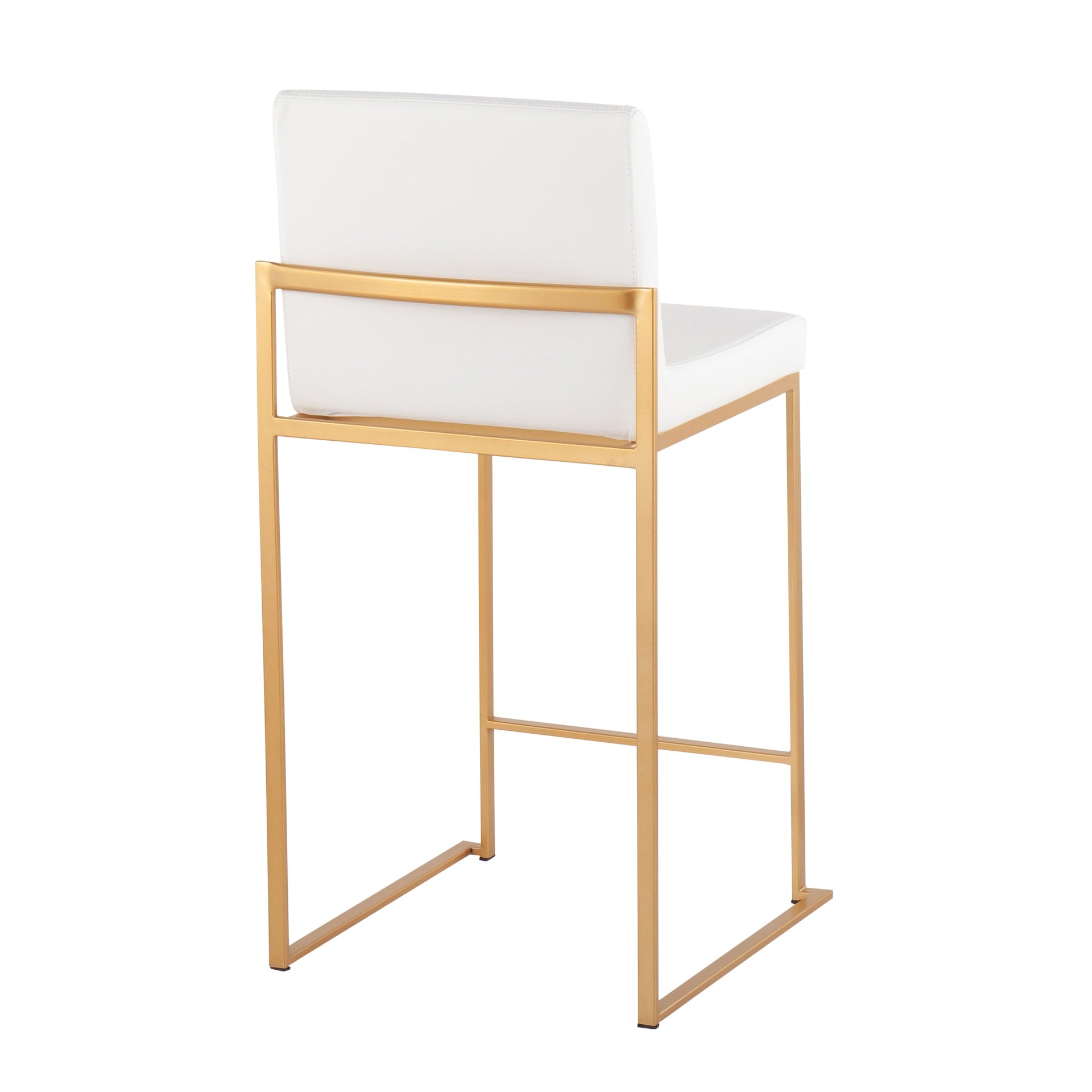 Fuji 26" Contemporary High Back Counter Stool in Gold Steel and White Faux Leather by LumiSource - Set of 3