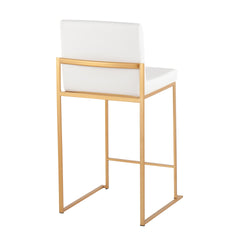 Fuji 26" Contemporary High Back Counter Stool in Gold Steel and White Faux Leather by LumiSource - Set of 3