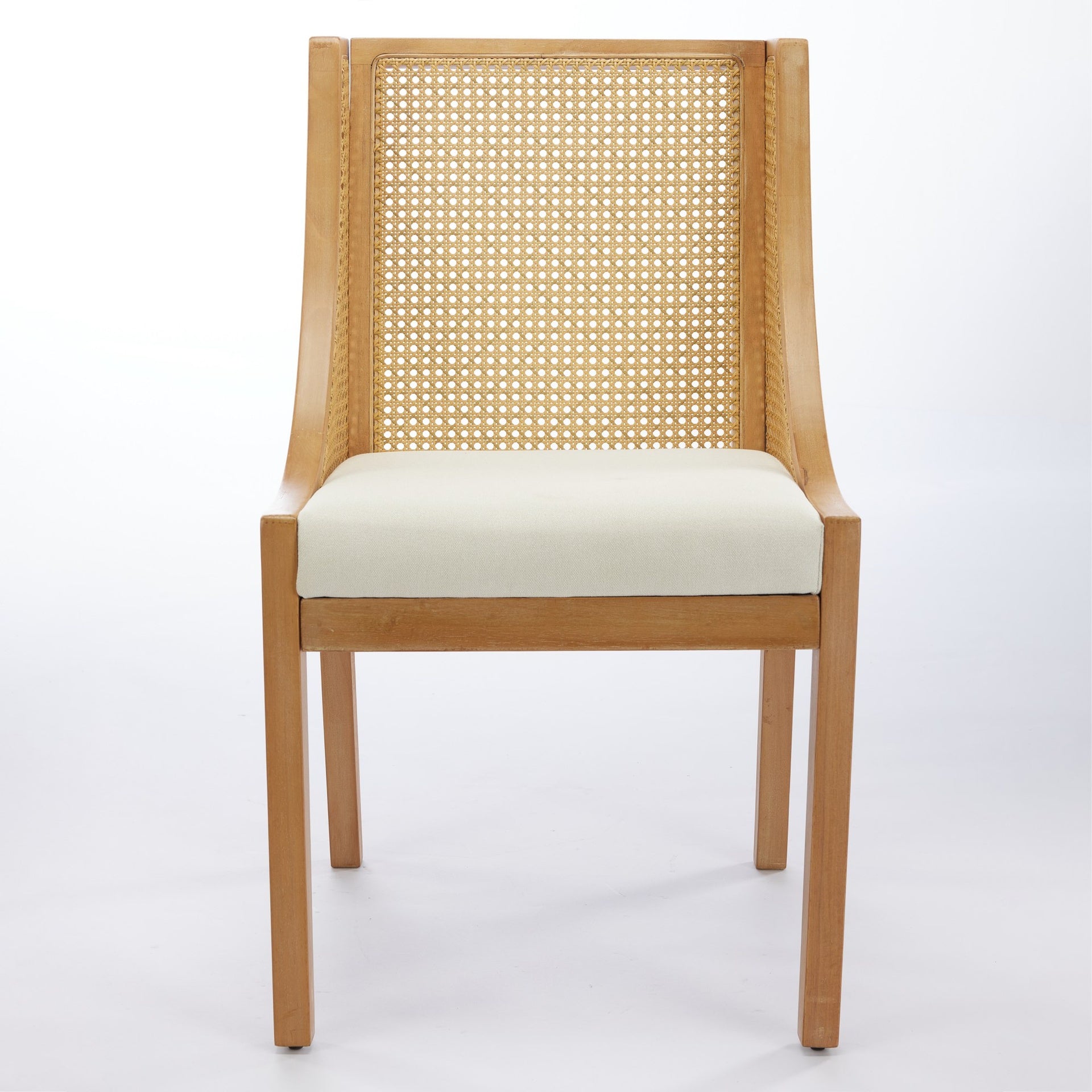 Rattan Dining Chairs, Solid Wood Frame with Decorative Armrests, Linen Upholstered Seat, Rustic Wooden Style Side Chairs for Kitchen, Dining Room, Living Room, Natural Finish,Beige,Single Pack