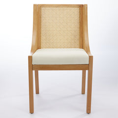 Rattan Dining Chairs, Solid Wood Frame with Decorative Armrests, Linen Upholstered Seat, Rustic Wooden Style Side Chairs for Kitchen, Dining Room, Living Room, Natural Finish,Beige,Single Pack