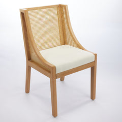 Rattan Dining Chairs, Solid Wood Frame with Decorative Armrests, Linen Upholstered Seat, Rustic Wooden Style Side Chairs for Kitchen, Dining Room, Living Room, Natural Finish,Beige,Single Pack
