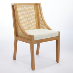 Rattan Dining Chairs, Solid Wood Frame with Decorative Armrests, Linen Upholstered Seat, Rustic Wooden Style Side Chairs for Kitchen, Dining Room, Living Room, Natural Finish,Beige,Single Pack