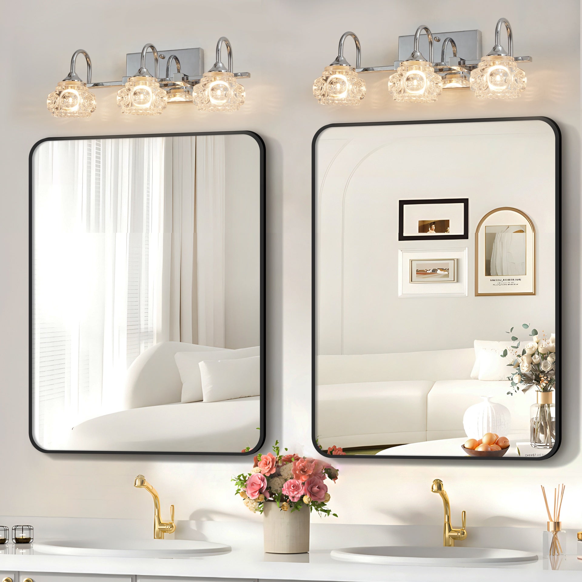 17" Nickel Finish Vintage Crystal Glass Vanity Light - Elegant 3-Light Bathroom Mirror Fixture with Clear Glass Shades (No Bulbs)