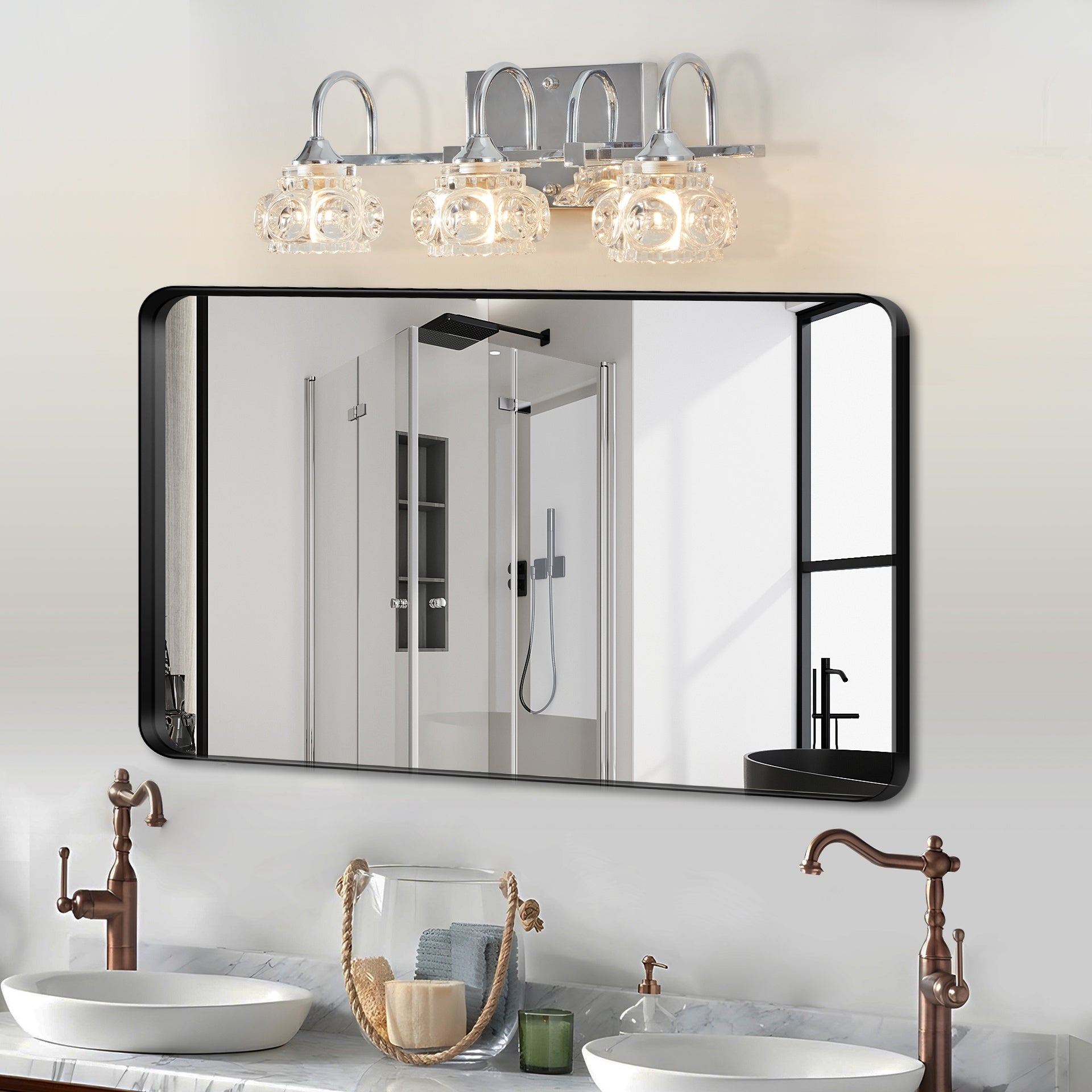 17" Nickel Finish Vintage Crystal Glass Vanity Light - Elegant 3-Light Bathroom Mirror Fixture with Clear Glass Shades (No Bulbs)